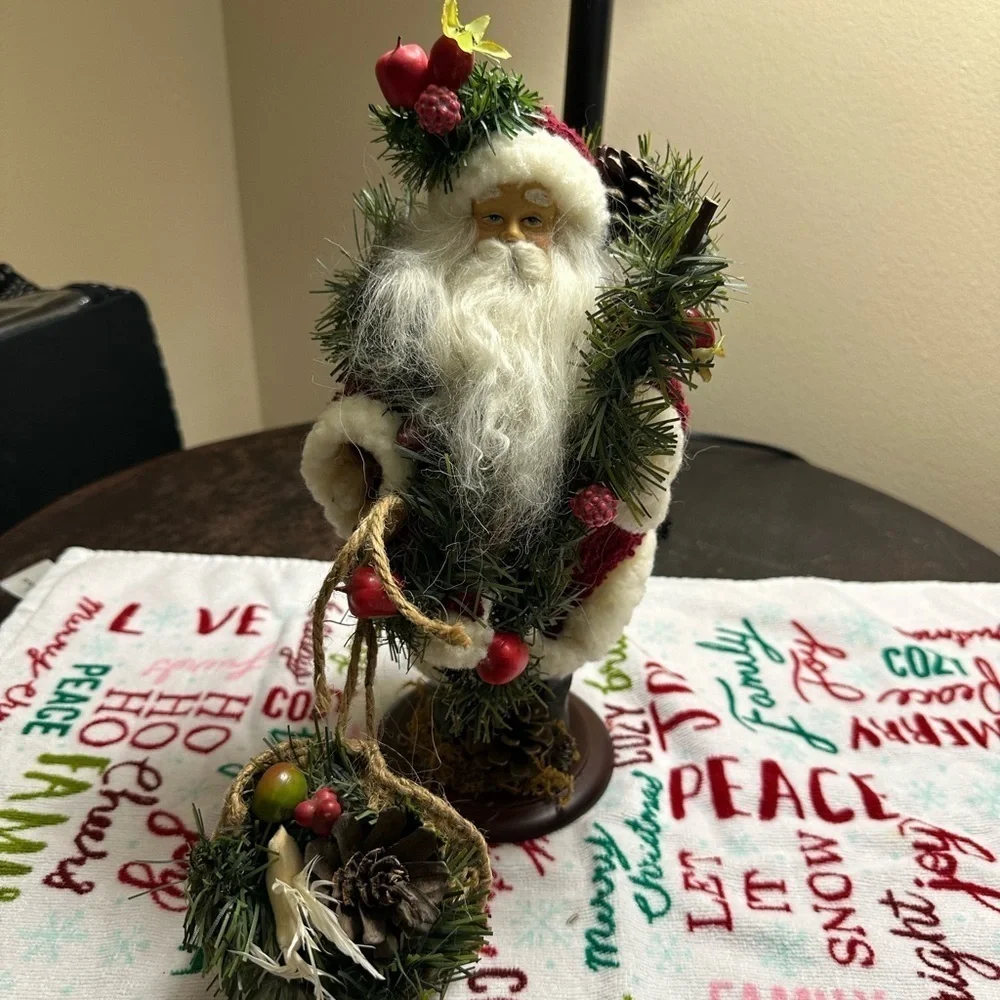 Holiday Santa Claus Figurine with Green and Red Accents